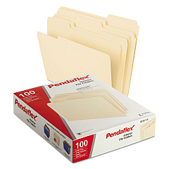 Pendaflex Interior File Folders, 1/3-Cut Tabs: Assorted, Letter Size, Manila, 100/Box (421013)
