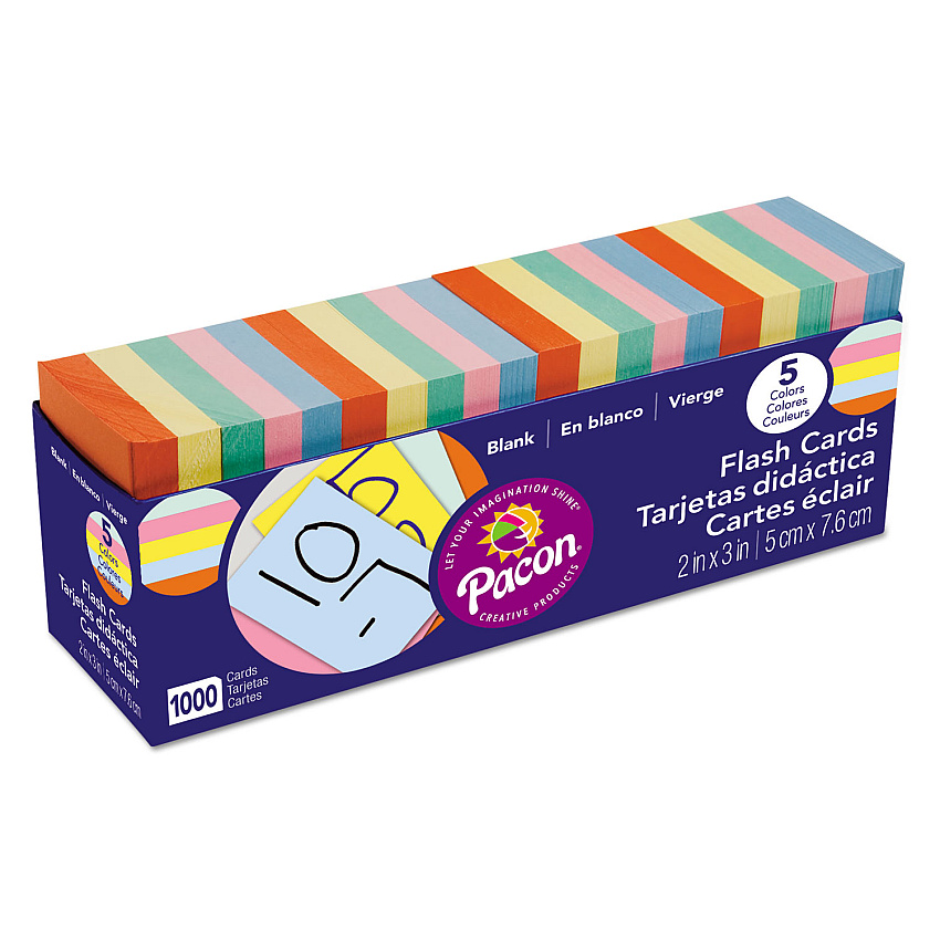 Pacon Blank Flash Card Dispenser Boxes, 2 x 3, Assorted, 1,000/Pack (74170)
