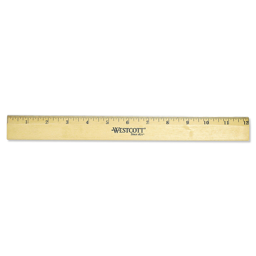 Westcott Wood Ruler with Single Metal Edge, Standard, 12" Long (05011)