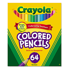 Crayola Short Colored Pencils Hinged Top Box with Sharpener, 3.3 mm, 2B (#1), Assorted Lead/Barrel Colors, 64/Pack (683364)
