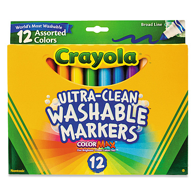 Crayola Ultra-Clean Washable Markers, Broad Bullet Tip, Assorted Colors, Dozen (587812)