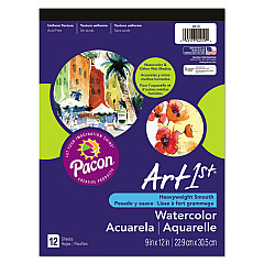 Pacon Artist Watercolor Paper Pad, Unruled, Yellow Cover, 12 White 9 x 12 Sheets (4910)