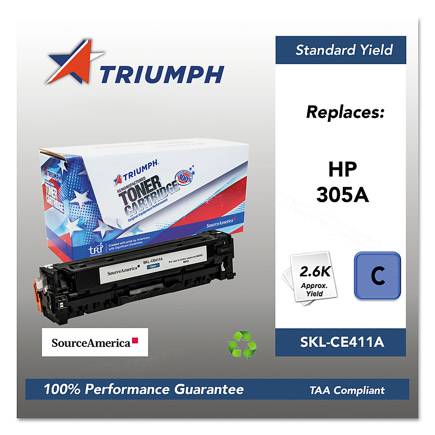 Triumph 751000NSH1285 Remanufactured CE411A (305A) Toner, 2,600 Page-Yield, Cyan