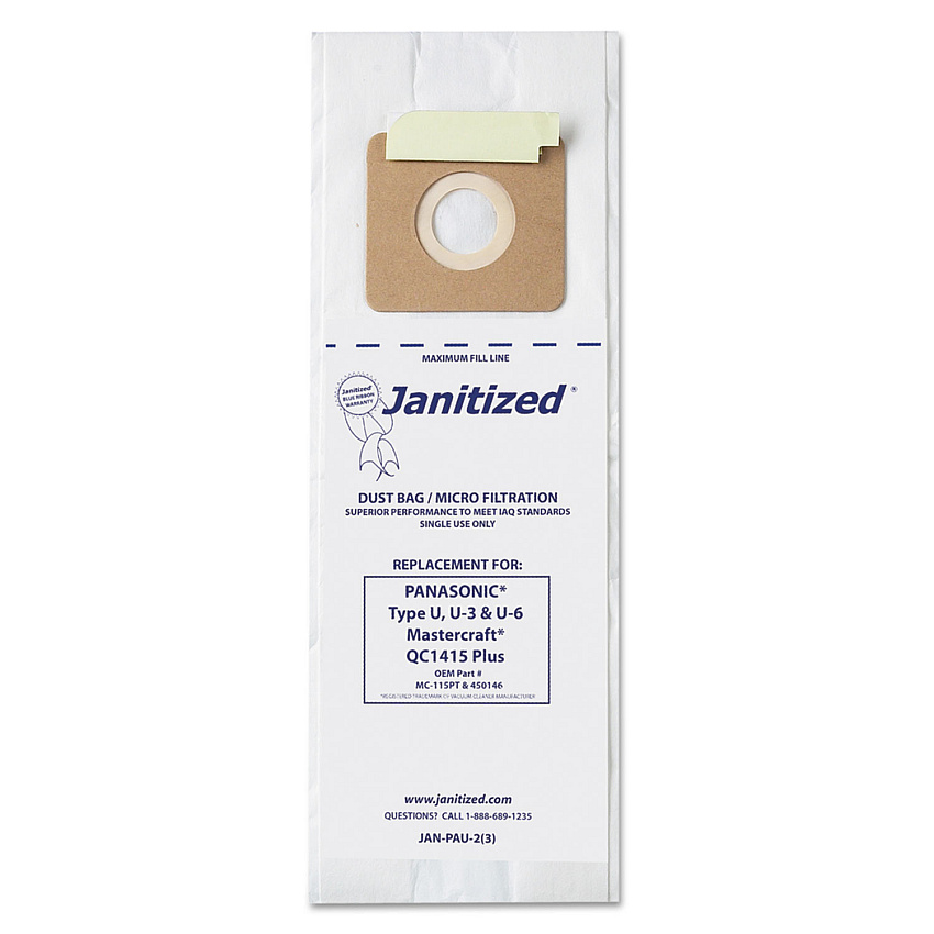 Janitized Vacuum Filter Bags Designed to Fit Panasonic Upright Type U, 36/CT (JANPAU2)