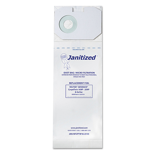 Janitized Vacuum Filter Bags Designed to Fit Nilfisk CarpeTwin Upright 16XP/20XP, 100/CT (JANNFCPTW162)
