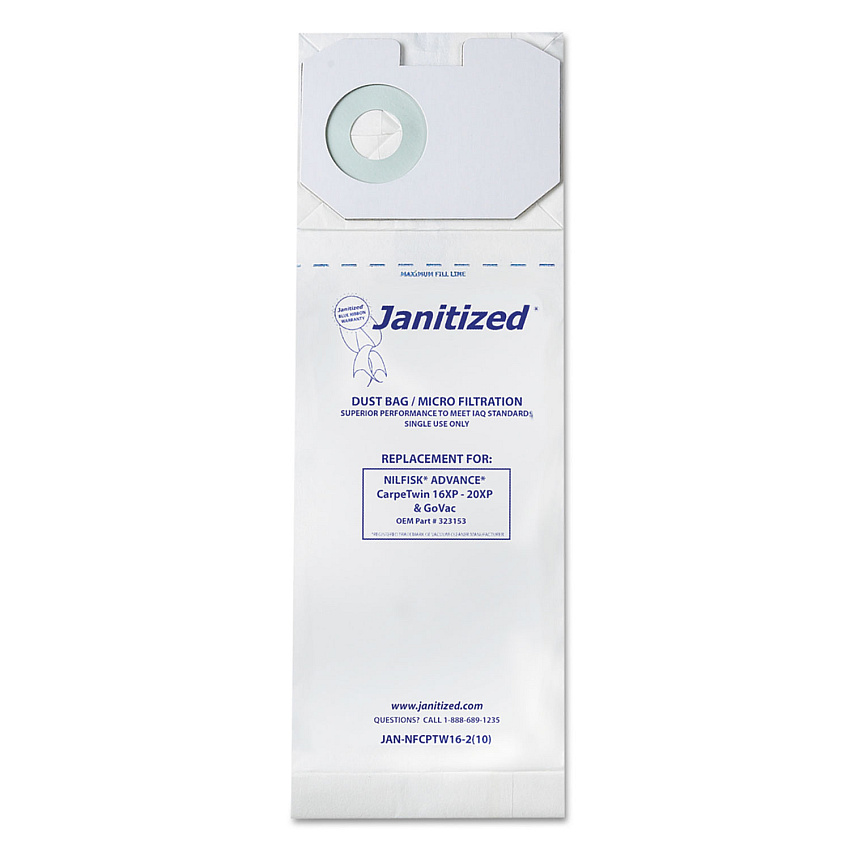 Janitized Vacuum Filter Bags Designed to Fit Nilfisk CarpeTwin Upright 16XP/20XP, 100/CT (JANNFCPTW162)