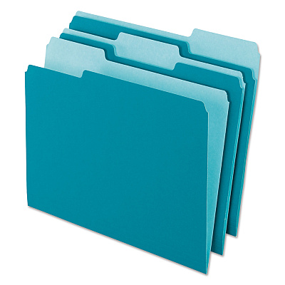 Pendaflex Interior File Folders, 1/3-Cut Tabs: Assorted, Letter Size, Teal, 100/Box (421013TEA)