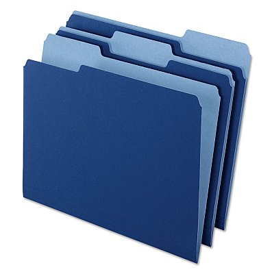 Pendaflex Interior File Folders, 1/3-Cut Tabs: Assorted, Letter Size, Navy Blue, 100/Box (421013NAV)