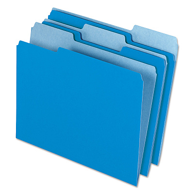 Pendaflex Interior File Folders, 1/3-Cut Tabs: Assorted, Letter Size, Blue, 100/Box (421013BLU)