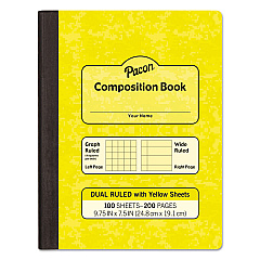 Pacon Composition Book, Wide/Legal Rule, Yellow Cover, 9.75 x 7.5, 100 Sheets (MMK37163)