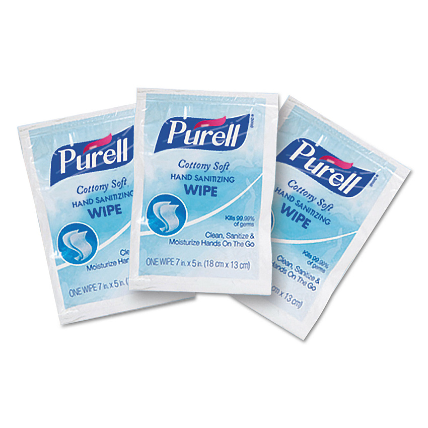 PURELL Cottony Soft Individually Wrapped Sanitizing Hand Wipes, 5 x 7, 1,000/Carton (90261M)