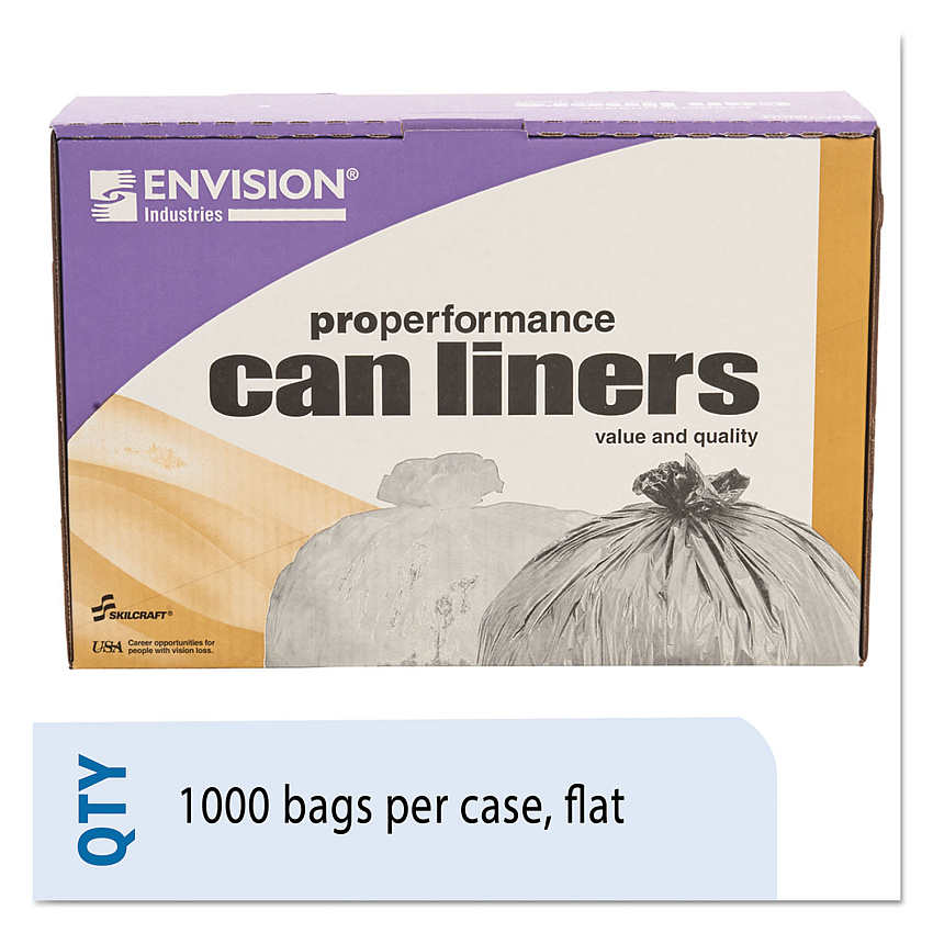 AbilityOne 8105015171365, SKILCRAFT High Density Trash Can Liner, 16 gal, 8 microns, 24" x 33", Natural, 1,000/Carton