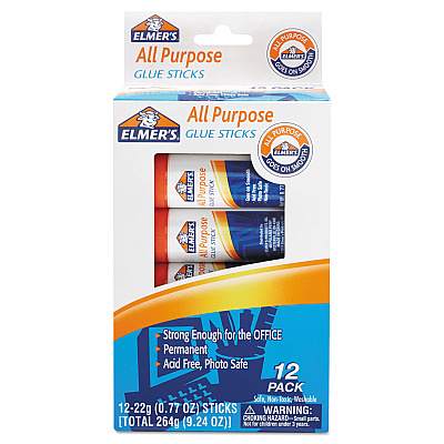 Elmer's Disappearing Glue Stick, 0.77 oz, Applies White, Dries Clear, 12/Pack (E517)