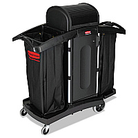 Rubbermaid Commercial High-Security Housekeeping Cart, Two-Shelf, 22w x 51.75d x 53.5h, Black/Silver (9T78)