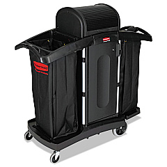 Rubbermaid Commercial High-Security Housekeeping Cart, Two-Shelf, 22w x 51.75d x 53.5h, Black/Silver (9T78)