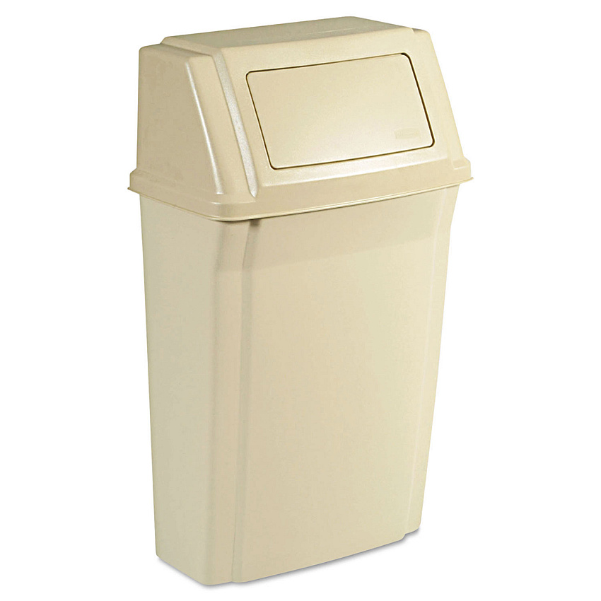 Rubbermaid Commercial Slim Jim Wall-Mounted Container, Rectangular, Plastic, 15 gal, Beige (7822BEI)