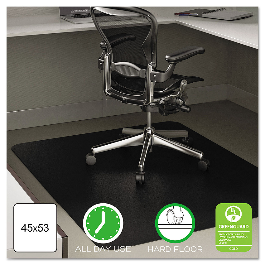 deflecto EconoMat All Day Use Chair Mat for Hard Floors, 45 x 53, Rectangular, Black (CM21242BLK)