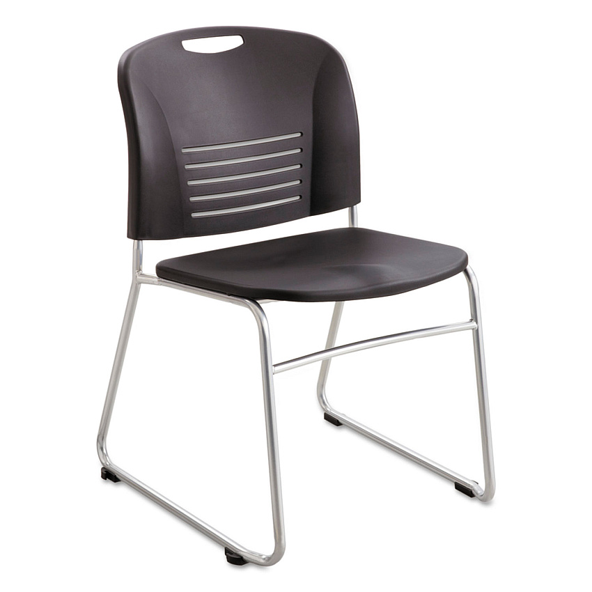 Safco Vy Series Stack Chairs, Supports Up to 350 lb, Black Seat/Back, Silver Base, 2/Carton (4292BL)