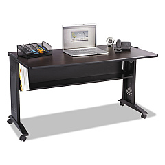 Safco Mobile Computer Desk with Reversible Top, 53.5" x 28" x 30", Mahogany/Medium Oak/Black (1933)