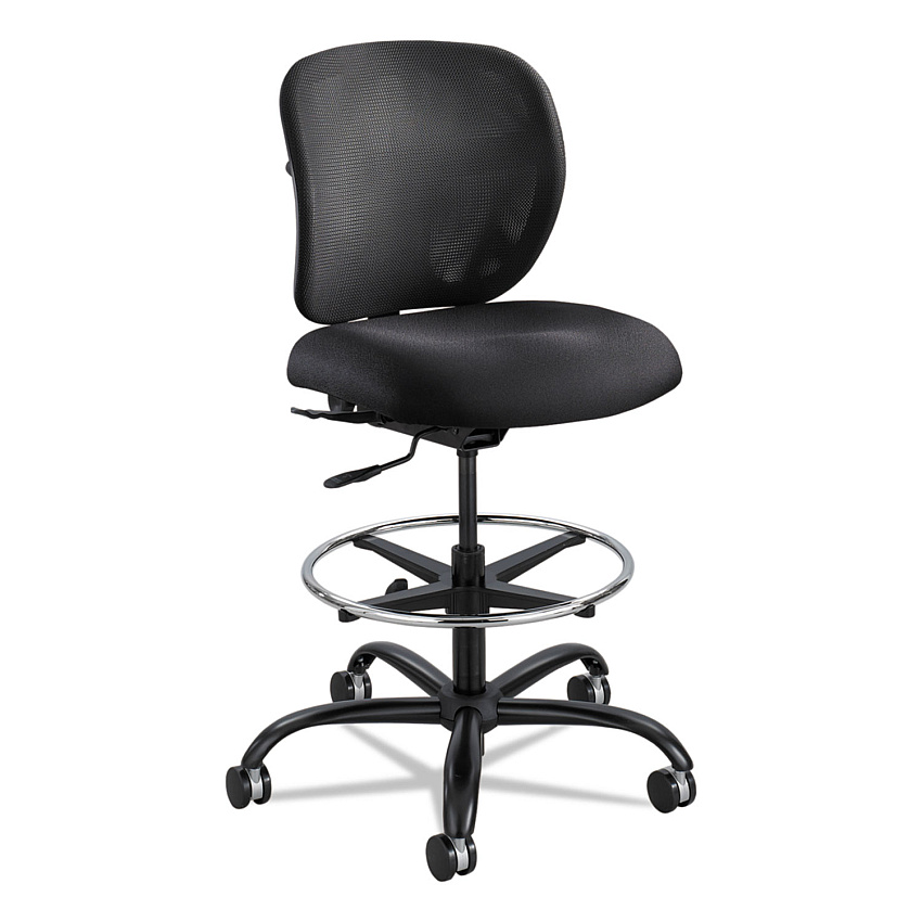 Safco Vue Heavy-Duty Extended-Height Stool, Supports Up to 350 lb, 23" to 32.5" Seat Height, Black Fabric (3394BL)