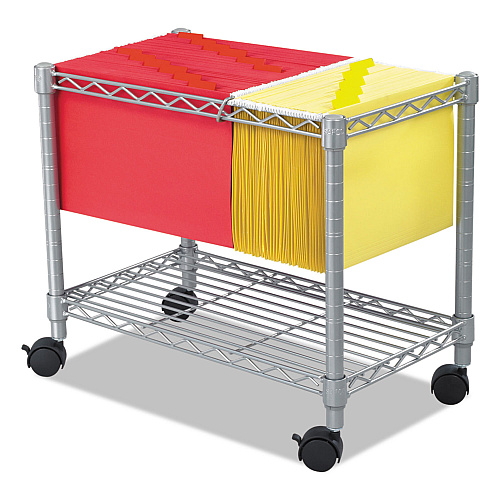 Safco Wire Mobile File, Metal, 1 Shelf, 2 Bins, 14" x 24" x 20.5", Metallic Gray (5201GR)