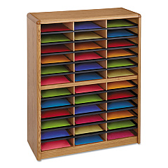Safco Steel/Fiberboard Literature Sorter, 36 Sections, 32 1/4 x 13 1/2 x 38, Oak (7121MO)