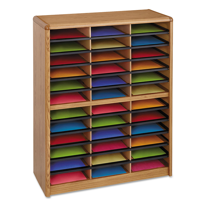 Safco Steel/Fiberboard Literature Sorter, 36 Sections, 32 1/4 x 13 1/2 x 38, Oak (7121MO)