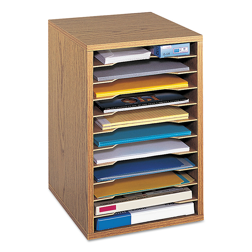 Safco Wood Vertical Desktop Sorter, 11 Sections 10 5/8 x 11 7/8 x 16, Medium Oak (9419MO)
