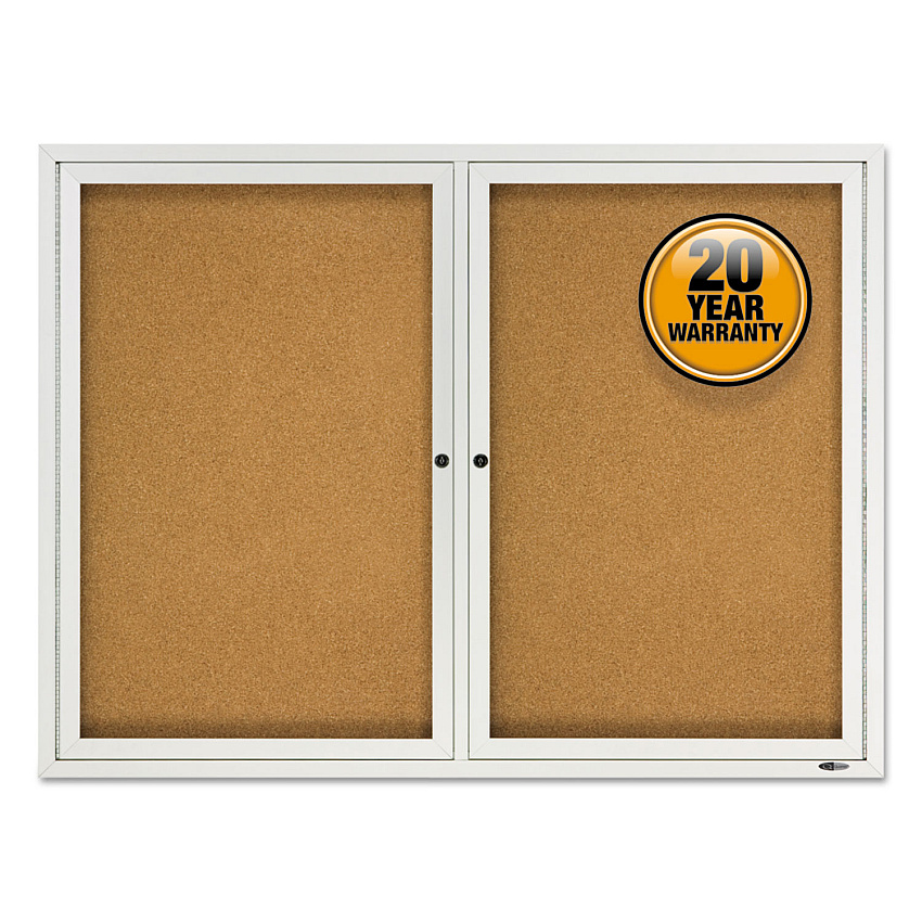 Quartet Enclosed Cork Bulletin Board, Cork/Fiberboard, 48" x 36", Silver Aluminum Frame (2124)