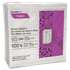 Cascades PRO Select Dinner Napkins, 1-Ply, White, 15.5 x 16, 250/Pack, 12/Carton (N050)