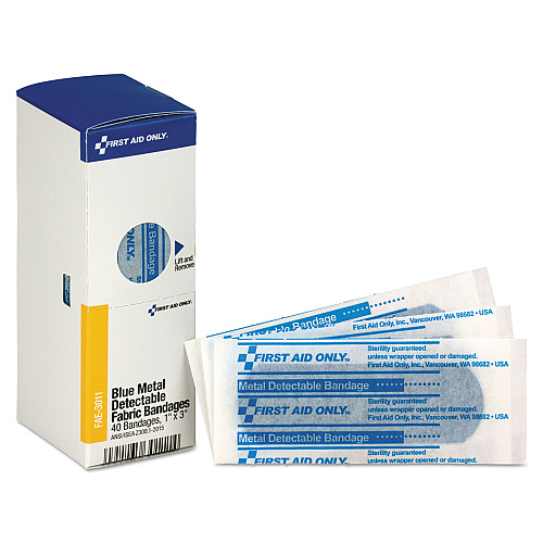First Aid Only Refill for SmartCompliance General Cabinet, Blue Metal Detectable Bandages, 1 x 3, 40/Box (FAE3011)