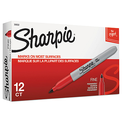 Sharpie Fine Tip Permanent Marker, Fine Bullet Tip, Red, Dozen (30002)