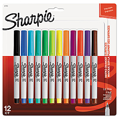 Sharpie Ultra Fine Tip Permanent Marker, Extra-Fine Needle Tip, Assorted Colors, Dozen (37175PP)