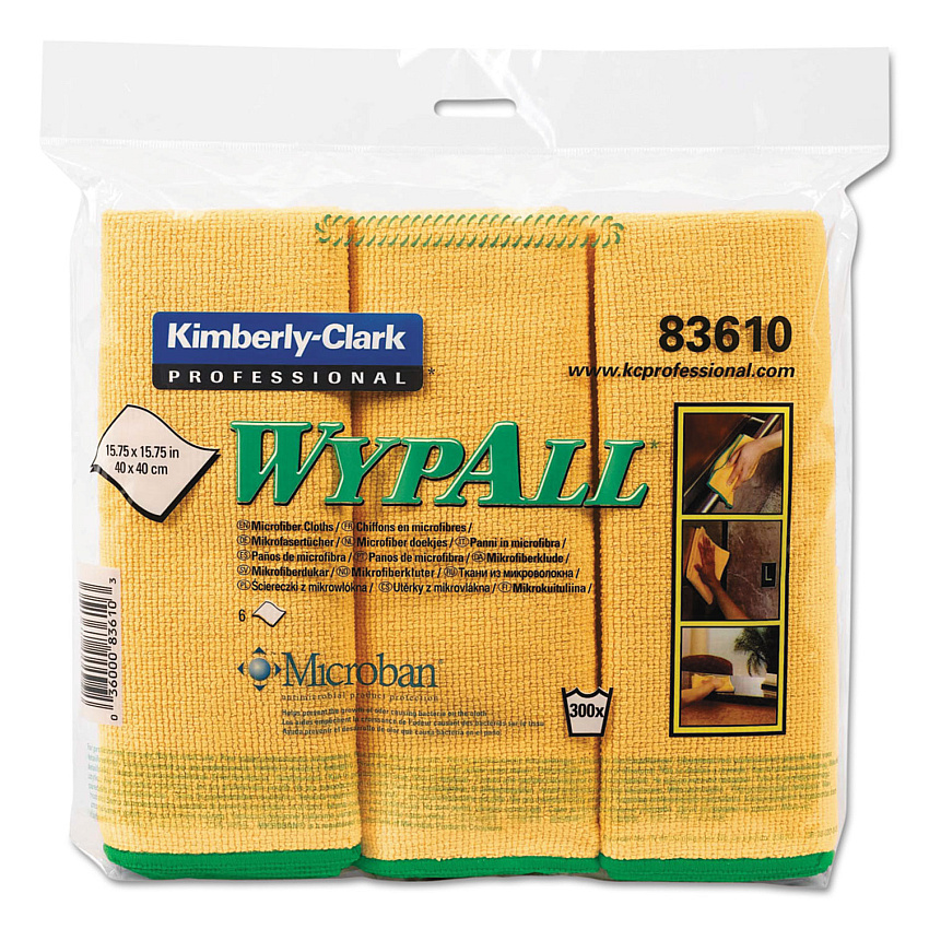 WypAll Microfiber Cloths, Reusable, 15.75 x 15.75, Yellow, 6/Pack (83610)