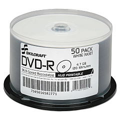 AbilityOne 7045016582771, SKILCRAFT Inkjet Printable DVD-R, 4.7 GB, 16x, Spindle, White, 50/Pack