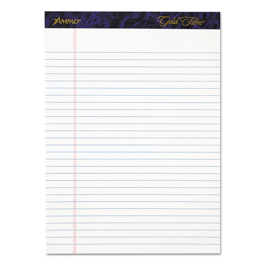 Ampad Gold Fibre Writing Pads, Wide/Legal Rule, 50 White 8.5 x 11.75 Sheets, 4/Pack (20031)