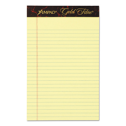Ampad Gold Fibre Quality Writing Pads, Medium/College Rule, 50 Canary-Yellow 5 x 8 Sheets, Dozen (20004)
