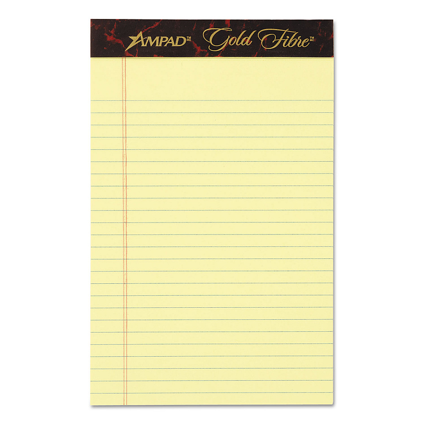 Ampad Gold Fibre Quality Writing Pads, Medium/College Rule, 50 Canary-Yellow 5 x 8 Sheets, Dozen (20004)
