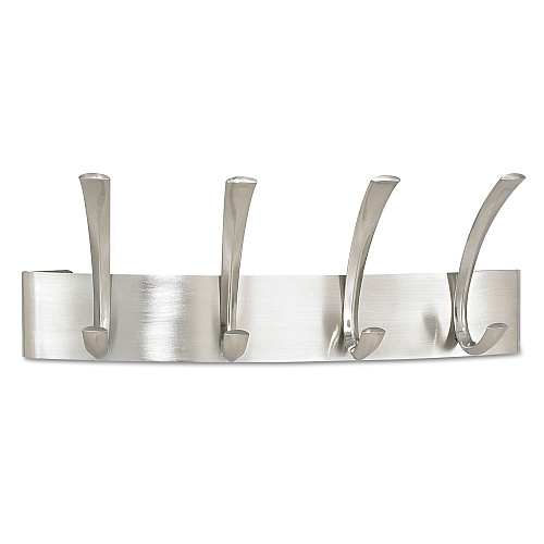 Safco Metal Coat Rack, Steel, Wall Rack, Four Hooks, 14.25w x 4.5d x 5.25h, Brushed Nickel (4205SL)