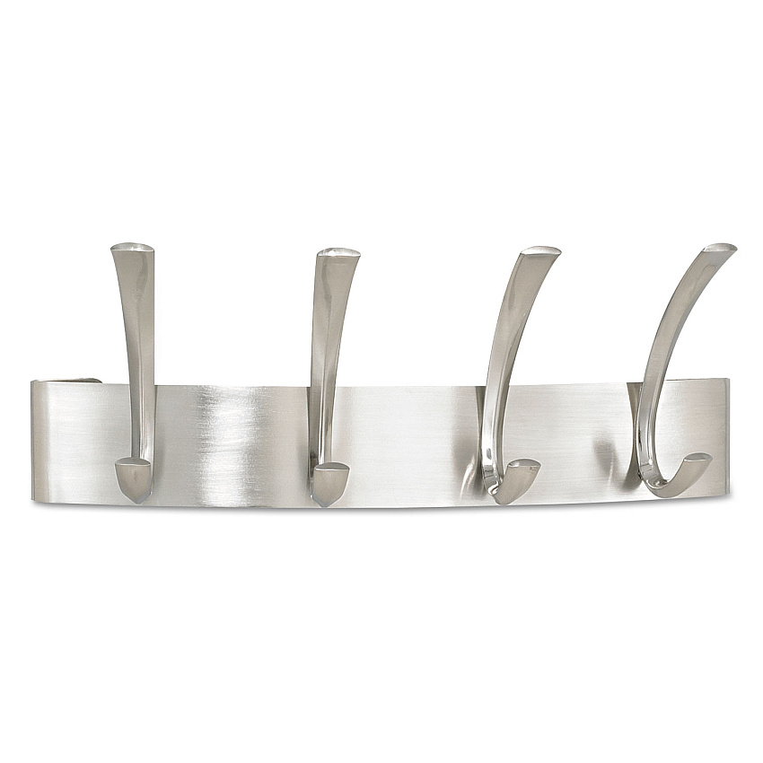 Safco Metal Coat Rack, Steel, Wall Rack, Four Hooks, 14.25w x 4.5d x 5.25h, Brushed Nickel (4205SL)