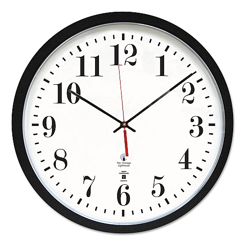 Chicago Lighthouse Black ATOMIC Contemporary Clock, 16.5" Overall Diameter, Black Case, 1 AA (sold separately) (67403302)