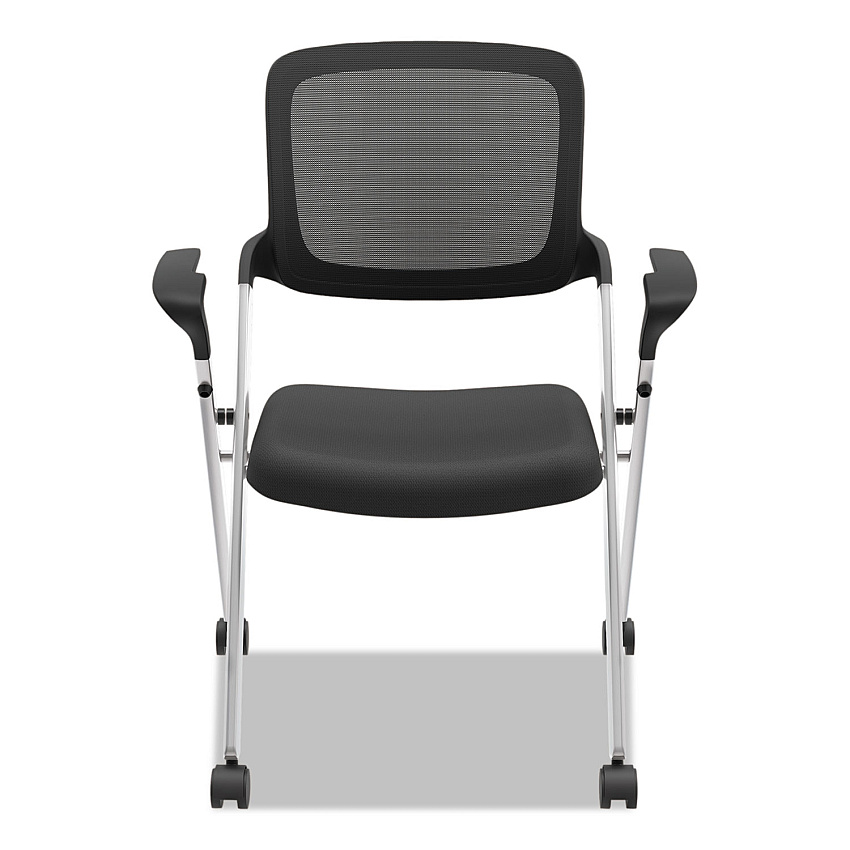 HON VL314 Mesh Back Nesting Chair, Supports Up to 250 lb, Black Seat/Back, Silver Base (VL314SLVR)