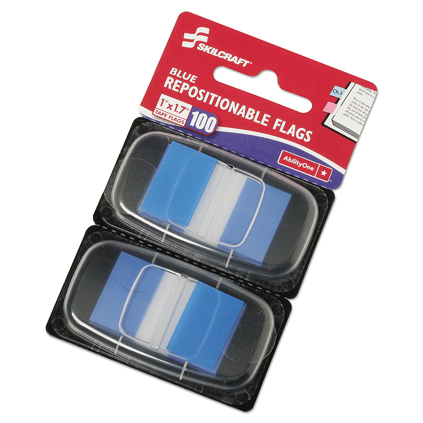 AbilityOne 7510013152021 SKILCRAFT Page Flags, 1 x 1.75, Blue, 50 Flags/Dispenser, 2 Dispensers/Pack100/Pack