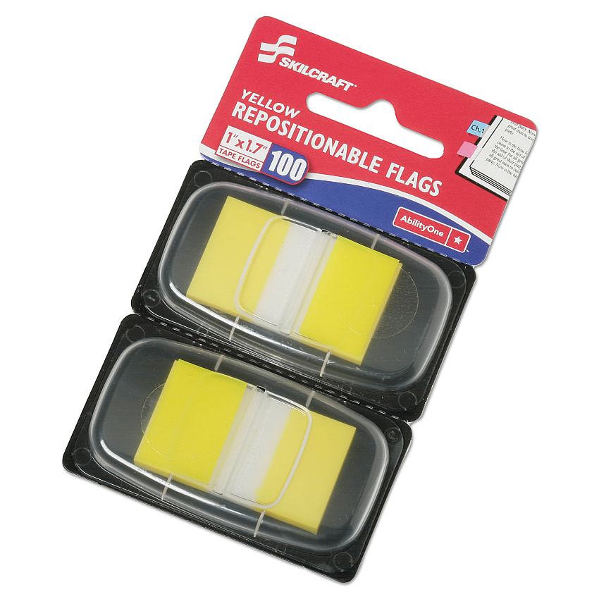 AbilityOne 7510013152024 SKILCRAFT Page Flags, 1 x 1.75, Yellow, 50 Flags/Dispenser, 2 Dispensers/Pack00/Pack