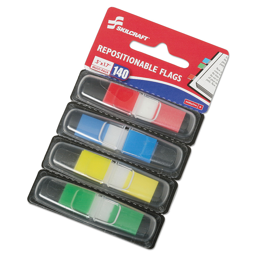 AbilityOne 7510016200283 SKILCRAFT Page Flags, 0.5 x 1.75, Assorted, 140/Pack