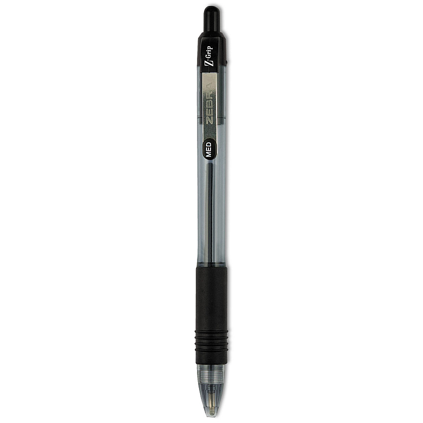 Zebra Z-Grip Ballpoint Pen, Retractable, Medium 1 mm, Black Ink, Clear/Black Barrel, 18/Pack (22218)
