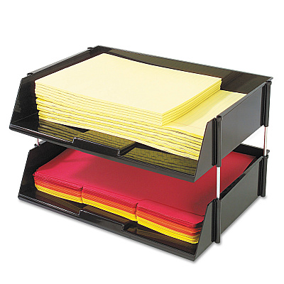 deflecto Industrial Tray Side-Load Stacking Tray Set, 2 Sections, Letter to Legal Size Files, 16.38" x 11.13" x 3.5", Black, 2/Pack (582704)