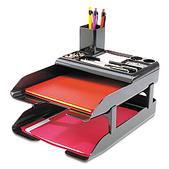 deflecto Corporate Desk Tray Set, 2 Sections, Letter to Legal Size Files, 10" x 13.63" x 2.25", Black, Set (583004)
