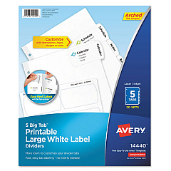 Avery Big Tab Printable Large White Label Tab Dividers, 5-Tab, Letter, 20 per pack (14440)