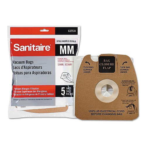 Sanitaire Style MM Disposable Dust Bags w/Allergen Filter for SC3683A/SC3683B, 5/PK (63253A10)
